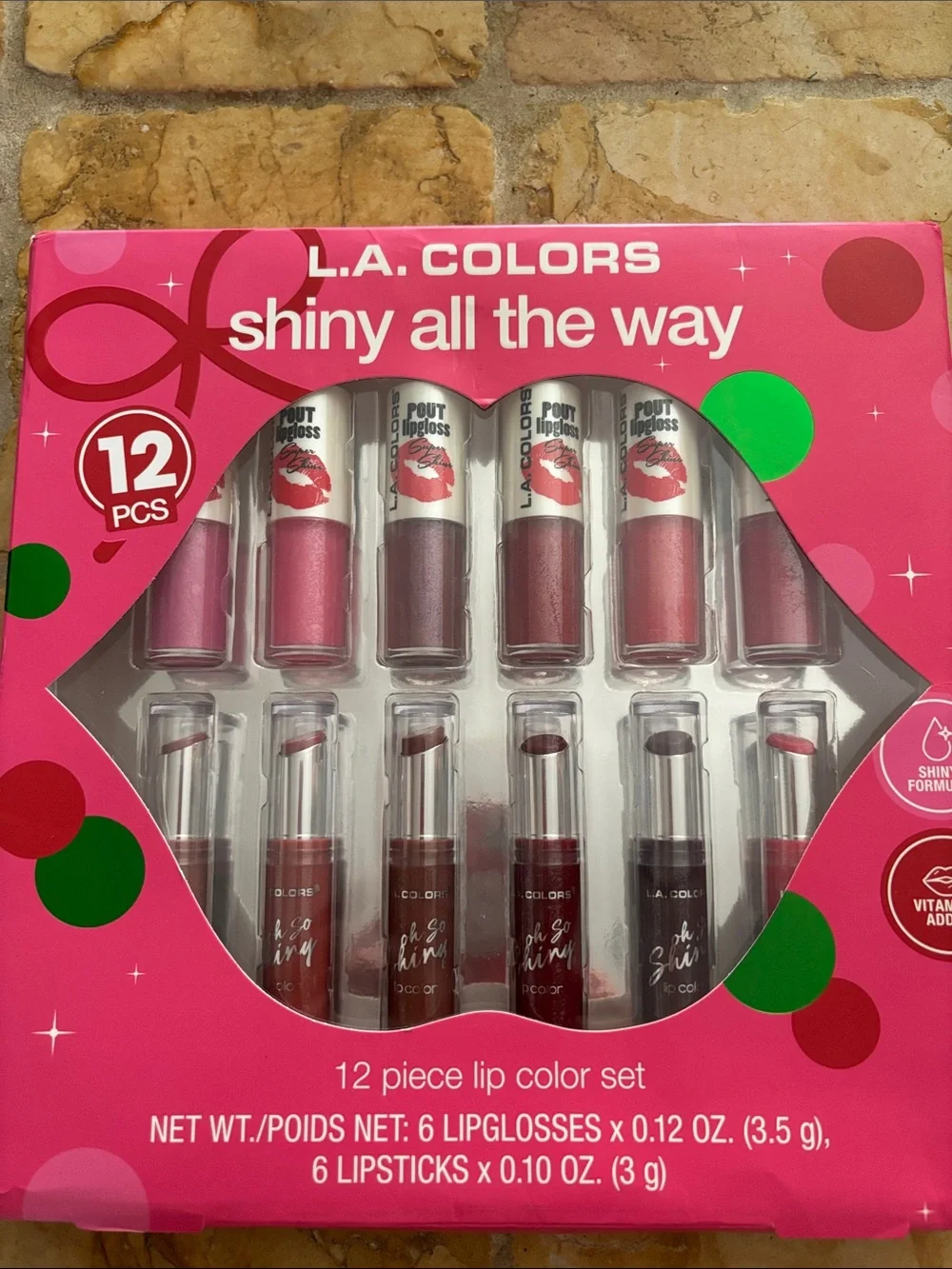 L.A. COLORS Shiny All The Way 12-Piece Lip Color Set - Pout Super Shine